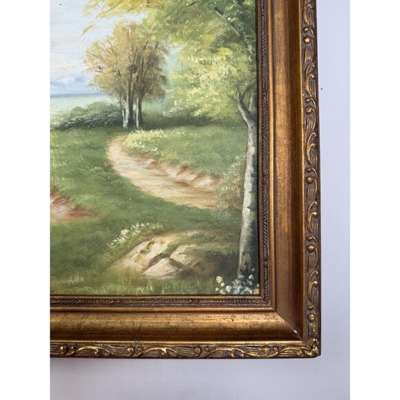 Original Oil Landscape Painting Of Landscape Scene With River, Trees, Flowers - Picture 2 of 8